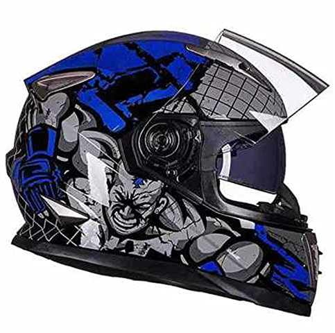 Integralhelme Flip-Up Motorradhelm Jet Helm Modular-Helm Sturzhelm Rollerhelm Erwachsener Herren & Damen Full-Face Motorcycle Helmet Klapphelm Stoßfester Mopedhelm,Blau,L