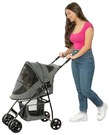 Pet Gear Happy Trails Lite Pet Stroller for Cats/Dogs, Zipper Entry, Easy Fold with Removable Liner, Safety Tether, Storage Basket
