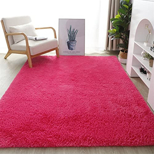 Lifup Tappeto Peloso Morbida Soffici Antiscivolo Tappetino a Pelo Lungo Rettangolo per Soggiorno Camera da Letto fucsia 50 x 80 cm