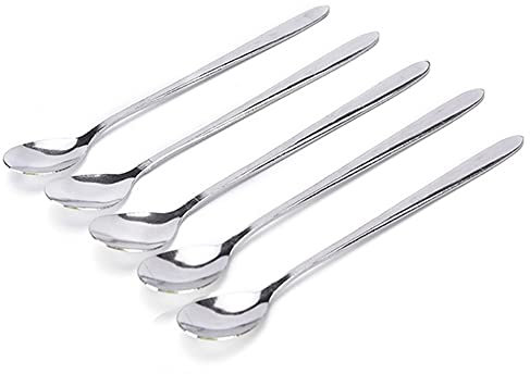 jbshop Tablespoons 5Pcs Coffee Latte Spoon Food Grade Stainless Steel 16cm Long Handle Glass Ice Cream Sundae Tea Spoon Kitchen Tableware Dessert Coffee Spoons