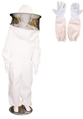 Bienenzuchtanzug für Kinder Professioneller Bienenzuchtschutzanzug Imkeranzug Einteiliger Anti-Bienenanzug für Kinder Imkerei Anzug Imkeranzug mit Schleier Reine,Baumwolle (150cm)