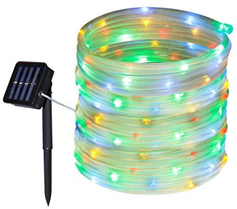 Tuokay 10M 100 LED Guirnalda de Luces Solares, Cadena de Luces Impermeables Lámpara de Manguera Iluminación Decorativa para Jardín, Patio, Terraza, Balcón, Boda