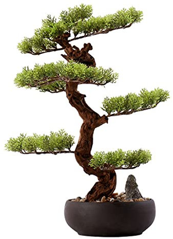 UNNS Kleiner Bonsai Künstliche Begrüßung Kiefer Bonsai Baum Keramik Blumentopf Kieselkissen Künstliche Nadelbaum Büro Gefälschte Pflanze Wohnzimmer Wohnzimmer Dekoration Künstliche Topfpflanzen