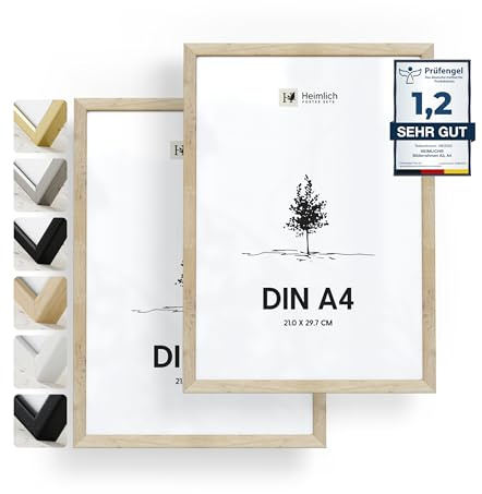 Heimlich Fotorahmen aus massivem Eichenholz – DIN A4 21 x 29,7 cm, 2er-Pack | Heimlich® – Robuste Holzrahmen Für Dokumente, Zertifikate, Diplome – Wandhalterung Oder Tischaufsteller