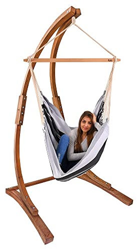 Lola Mammut Hängesesselgestell aus Lärchenholz FSC max. 130 kg belastbar wetterfest mit Lola XL Hängesessel Brasil Sofa Negro Elegance Spreizstab 110 cm