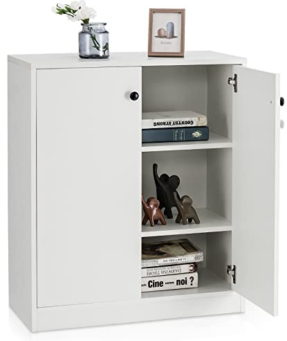 GOPLUS Aufbewahrungsschrank mit 2 Türen, freistehender Küchenschrank mit 3-stöckigem Innenregal, Buffet Sideboard, Moderne Aufbewahrungseinheit für Wohnzimmer Küche Flur Schlafzimmer Büro (Weiß)