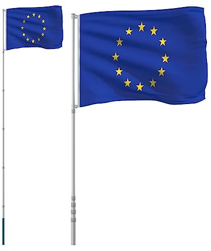 vidaXL Europaflagge mit Mast, Fahne Europas mit wetterfestem Fahnenmast, Nationalflagge für Garten, Länderflagge Länderfahne, 5,5 m Aluminium