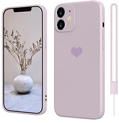 SupVict iPhone 12 Mini Hülle Silikon Case mit Herz, Hanyhülle iPhone 12 Mini Ultra Dünn mit Microfiber, Kratzfeste Rundumschutz Case Stoßfest Slim Schutz Hülle für iPhone 12 Mini 4.7'' Lila