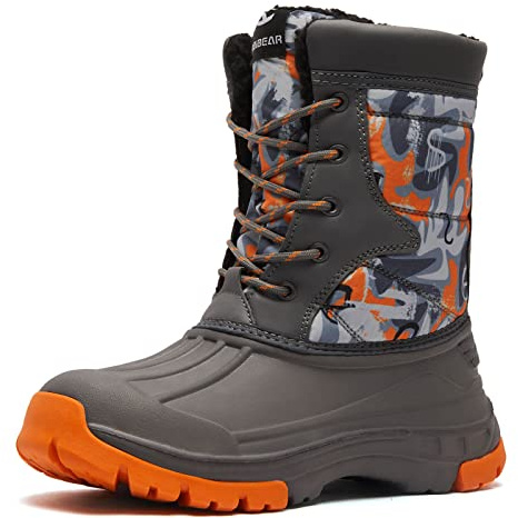 BODATU Boys' Waterproof Winter Snow Boots with Insulation for Cold Weather Orange/Grey 7768, 3 Little Kid
