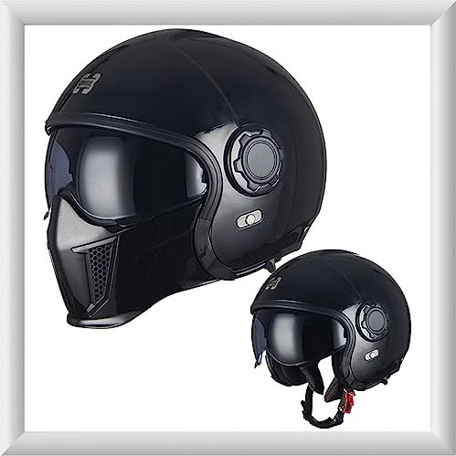 Retro Motorradhelm Jethelm Motorrad-Halbhelm DOT/ECE Zulassung Motorrad-Sturzhelm Mit Sonnenblende Vespa Harley Jethelm Für Jugendliche Männer Frauen,Black-XL