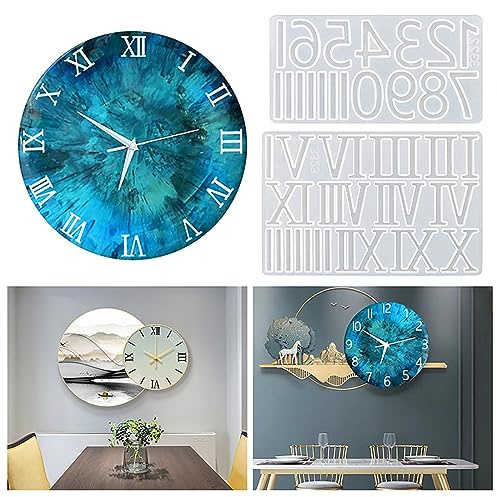 Lot de 2 moules en silicone en forme de chiffres romains et arabes pour horloge murale, résine époxy, chiffres en cristal, bijoux, pendentifs, cupcakes, décoration de cupcakes, loisirs créatifs