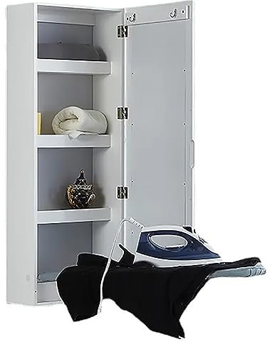 LuusMm Tablero De Planchado Montado En La Pared Blanca con Gabinete De Almacenamiento, Gabinete Moderno De Plancha Plegable con Espejo, Tabla De Planchar Incorporada Y Patas De Soporte Plegable