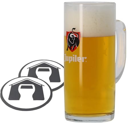 GarageBar | Jupiler Beer Glass | Pint/50cl Tankard Beer Glass | Official Merchandise | Comes with 2X Beer Drip Mats | 1 Glass