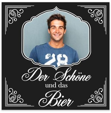 Herz & Heim® Flaschenetikett mit Foto und Ihrem Wunschtext - zum Geburtstag oder Hochzeit (Der Schöne und das Bier)
