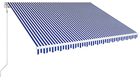 Gaseeto Tenda da Sole per Esterno Avvolgibile Tenda da Sole a Bracci Estensibili Tenda da Sole Retrattile Automatica 450x300 cm Blu e Bianca