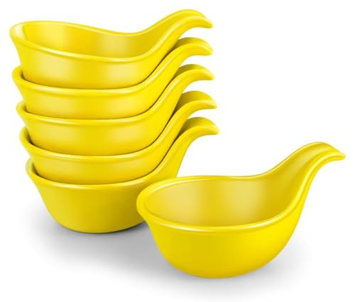 Flexzion Small Dipping Bowls with Handles, Ceramic Yellow, 3 oz, 6-Pack