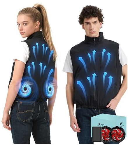 Lvkakmox 21V Gilet Ventilato Raffreddante di Sicurezza per Uomini e Donne, Con Max 12000 Giri 2 Ventole e Fino a 16 Ore Batteria 20000 mAh