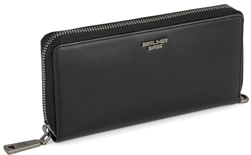 Berliner Bags Geldbörse Damen Lyon Premium, Leder Portemonnaie - Schwarz | Große Geldbörse aus Leder mit 14 Kartenfächern, TÜV-geprüftem RFID-Schutz, YKK-Reißverschluss, Geschenkbox für Damen