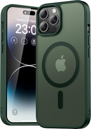 Natiiozie Magnetisch Hülle Kompatibel mit iPhone 14 Pro 6,1 Zoll, Matt Handyhülle Kompatibel mit MagSafe, Stoßfest Kratzfest Schutzhülle Nie Vergilbung rutschfest Rückseite Case Grün