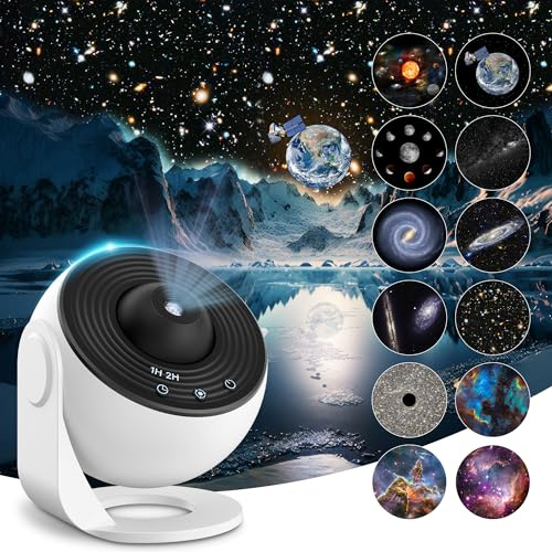 Planetarium Star Projector, Realistic Galaxy Light Projector with 12 Planet Discs, Starry Night Light Projector Lamp, Moon Night Light for Adults Ceiling Bedroom Living Room, Party Made in China
