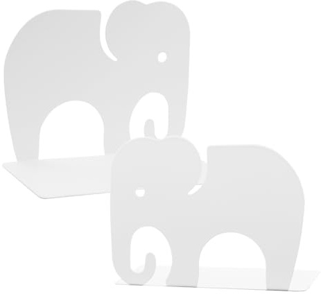 1 Paar weiße Elefanten-Buchstützen aus Metall, kreativer Tier, kleiner Elefant, rutschfest, verdickt, eisen, Buchstützen, Schreibtisch-Organizer, Halter für Kinder, Bibliothek, Zuhause, Schule, Büro,