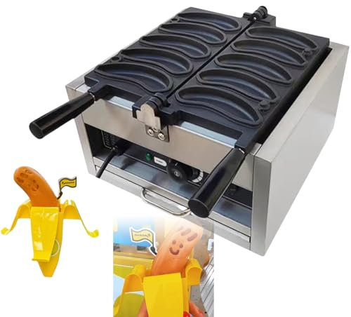 Non Stick Banana-shaped Waffle Machine, 2000W Commercial Electric Corn Waffle Maker 50-300℃ Adjustable, Long Waffle Maker Banana with Removable Plates for Party, Cafe, Tea Shops, Cake Shops