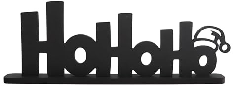 ebenkunst HoHoHo Aufsteller – Weihnachtsdeko aus schwarzem MDF | Schwarz durchgefärbtes MDF, ca. 38 x 14 cm, HoHoHo Schriftzug mit Weihnachtsmütze, Weihnachtsdeko, Made in Germany
