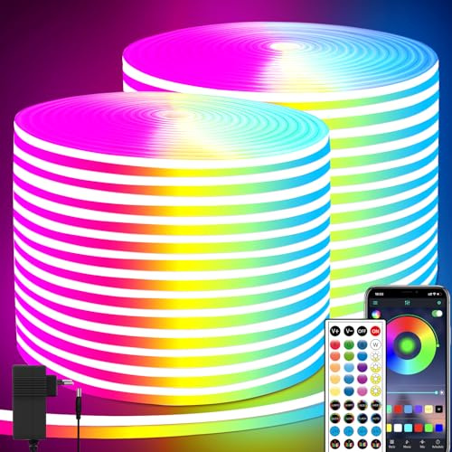 segrass Striscia LED neon IP65, impermeabile, 40 m, per camera da letto, flessibile, con controllo remoto/app, striscia luminosa RGB per interni ed esterni, camera da letto, decorazione della casa