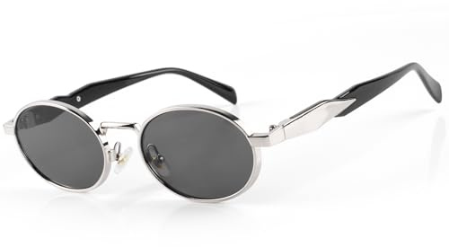 MEGAVOW Retro Sonnenbrille Damen Herren, Oval Sonnenbrille Damen Mode Metallrahmen Steampunk Brille UV400 Schutz Kleine Sonnenbrillen