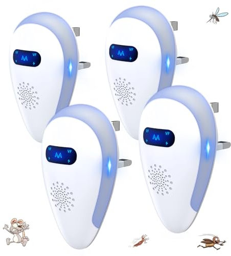 Kfonla Ultraschall Mäuseabwehr,Mäusevertreiber,Ultraschall Schädlingsbekämpfer,Ultraschall Gegen Mäuse und Ratten,Einfügbarer Ultraschall Rattenabwehr Effektiv Maus,Moskitos,Motten Ameisen,4 Stück