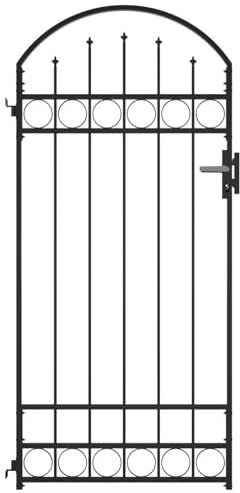 Cinyiqo Fence Gate with Arched T O P Steel 89x200 cm Black Garden Gates High galvanised wrought iron metal swing gate