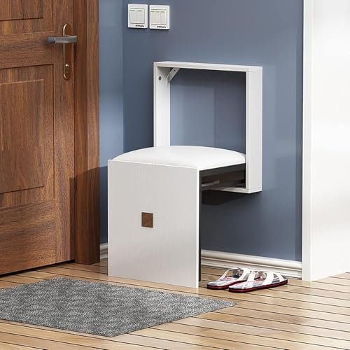Duschsitzbank für Flurtür, platzsparender Klappstuhl für den Eingangsbereich, Schuhregalbank mit Lederkissen, an der Wand montierter Klapphocker aus Holz