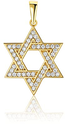 PRINS JEWELS Stella di David in oro 9 carati 375 con zirconi, ciondolo in oro giallo, Oro giallo, Zirconia cubica