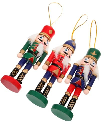 PartyKindom 3pezzi Ornamento Natalizio Da Appendere in Legno Decorazione Artigianale Per Albero Di Natale Schiaccianoci Tradizionale