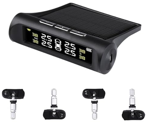 WANGZEYU Tpms Solarbetriebenes Auto-Reifendruck-Alarm-Monitor-System Auto-Sicherheitsalarmsysteme Reifendruck-Temperaturwarnung ReifendruckprüFer(Internal Sensor)