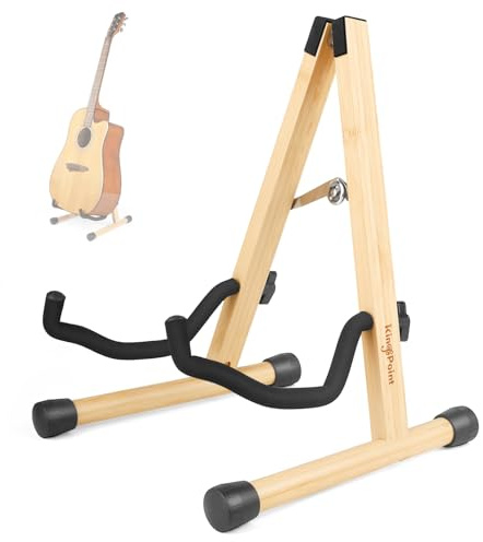 KingPoint Gitarrenständer aus Holz, Gitarrenbodenständer, akustische elektrische Holzrahmen, klappbarer Gitarrenhalter, verstellbar, für Bass, Mandoline, Banjo, Ukulele (Bambus)