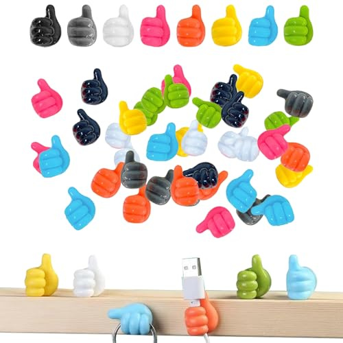 EDLMKM 50pcs Self Adhesive Thumb Up Hooks, Heavy Duty Stick On Hooks for Walls, Multicoloured, Adhesive Small Hand Hook Stick on, for Bathroom, Office, Closet, Car