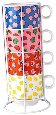 Alipis Set Tazze da Bere in Ceramica Impilabile 200ml Porta Tazze Salvaspazio per Casa Ufficio Bar 4 Pezzi