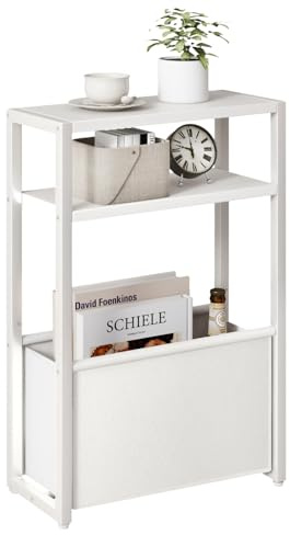 IBUYKE Tavolino Sottile con Cestino in Tessuto,Bianco TMZ009W