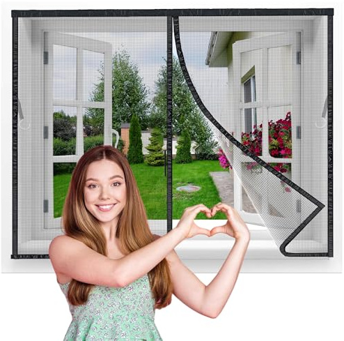 Flycn Zanzariera Magnetica Finestra, 90x170 cm Zanzariere Magnetiche per Porte Finestre Scorrevole con Calamita Anti Zanzare Insetti, Rete Fine Zanzariera Magnetica, Chiusura Automatica Nero