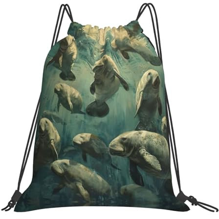 Personalisiert Turnbeutel Mit Kordelzug 36X42Cm Seekuh Tiere Beutel Zum Bemalen Wasserdicht Tasche Mit Kordelzug Für Mädchen, Schwimmen, Jungen