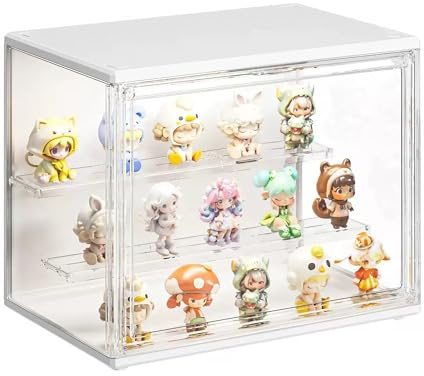 Siyecioa LED Acryl Vitrine, Transparente Schaukasten mit Magnettür für Action Figuren, Spielzeug-Schaukasten zur Aufbewahrung & Präsentation von Blind Box und Sammelfiguren, Selbstmontage（27×21×18cm）