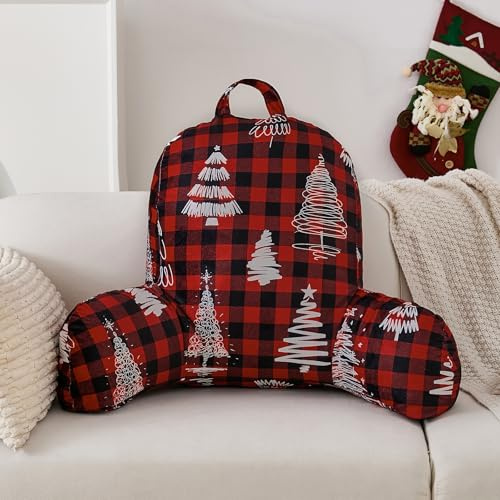 Guchuang Christmas Reading Pillow with Arms - Premium Cuddle Cushion for Adults & Kids, Christmas Tree Pattern Back Support Pillow for Bed, Sofa, Floor, Festive Decor & Gift Idea (Red, 64x46x25cm)