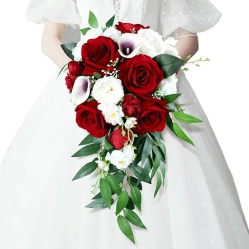 TENVORA Bouquet Sposa,Bouquet da Sposa Grande Bouquet da Sposa con Rose Rosse Artificiali e Bouquet da Sposa for Anniversario di Matrimonio