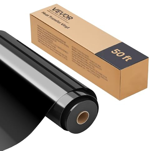 VEVOR Rouleau Vinyle Thermocollant Noir Brillant 30,48x1524 cm, Flex Thermocollant Facile à Découper et à Désherber, Forte Adhérence, HTV Compatible avec Machine de Découpe, pour Divers Matériaux