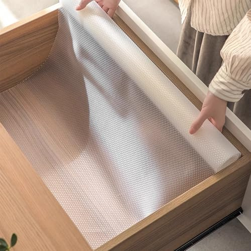 HOPAISH Schubladeneinlagen, Schrankeinlagen, Schrankregalmatten, rutschfest, nicht klebend, ölbeständig, wasserdicht, EVA-Kunststoffschutz, Kühlschrankregale, Schutzauskleidung (Transparent(30*300cm))