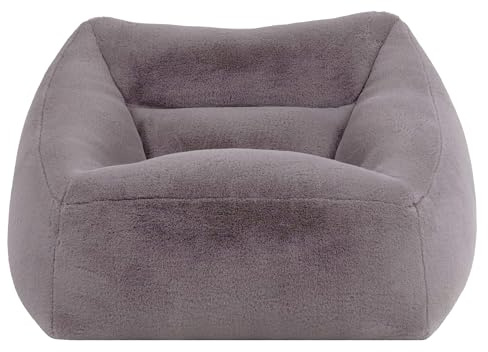 Icon Natalia Kunstfell Sitzsack Sessel mit Füllung, Grau | In Deutschland Hergestellt, Flauschiger Kaninchen Kunstfell Stoff, Bequemer Sessel für Wohnzimmer und Schlafzimmer