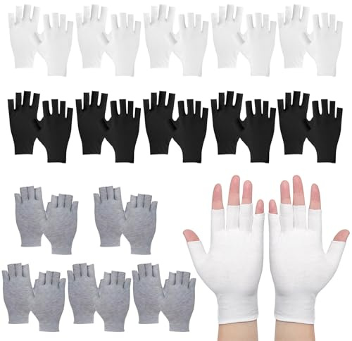 15 Pairs Cotton Gloves for Eczema, Eczema Gloves, Fingerless Moisturising Gloves, for Eczema, Dry Hands, SPA, UV Protection, for Jewellery Inspection, Coin Handling, Unisex (White, Black and Gray)