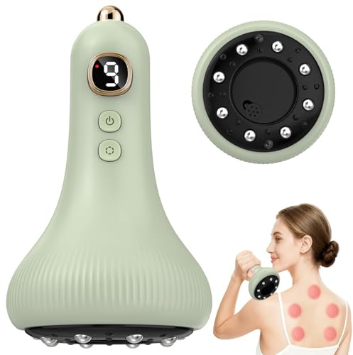 Cellulite-Massagegerät, Intelligentes Schröpfen Schröpfmassagegerät Infrarot, 9 Stufen elektrisch regulierbar Guasha, drahtlose Heizung, Gua Sha Vakuum für Körper, Schenkel und Glutei, Grün