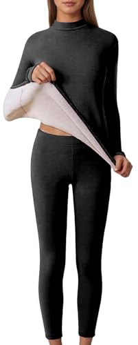 Generisch Conjunto de 2 piezas de leggings térmicos y camiseta de manga larga para mujer, ropa interior de invierno forrada para mujer, ropa interior funcional cálida para días fríos, M